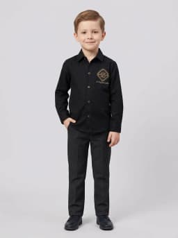 Boys Black Full Sleeve Shirt with Embellished Crest