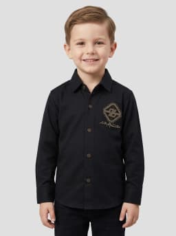 Boys Black Full Sleeve Shirt with Embellished Crest