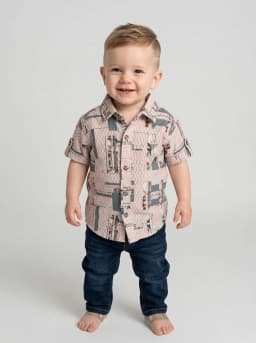 Boys Dusty Pink Textured Geometric Print Short Sleeve Shirt
