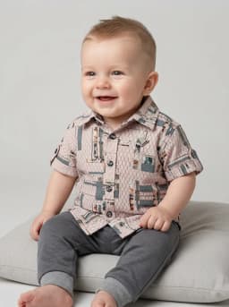 Boys Dusty Pink Textured Geometric Print Short Sleeve Shirt