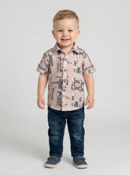 Boys Dusty Pink Textured Geometric Print Short Sleeve Shirt