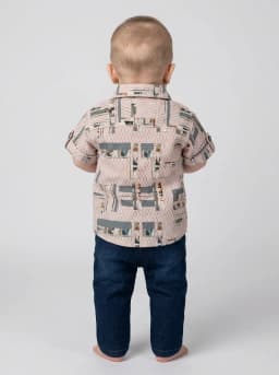 Boys Dusty Pink Textured Geometric Print Short Sleeve Shirt