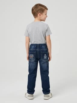 Boys Dark Blue Washed Denim Jogger Jeans with Contrast Stitching