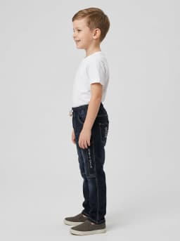 Boys Dark Blue Washed Denim Jogger Jeans with Contrast Stitching