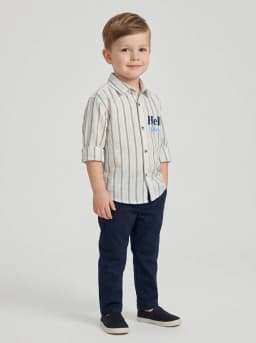 Boys Off-White Striped Casual Shirt with Hello Friends Print