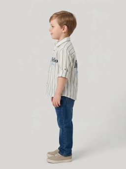 Boys Off-White Striped Casual Shirt with Hello Friends Print