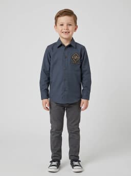 Boys Dark Slate Blue Full Sleeve Casual Shirt with Embellished Motif