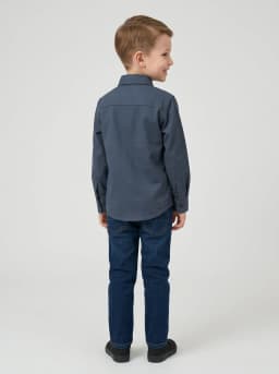 Boys Dark Slate Blue Full Sleeve Casual Shirt with Embellished Motif