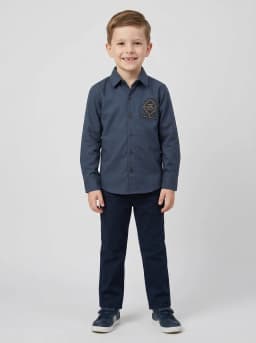 Boys Dark Slate Blue Full Sleeve Casual Shirt with Embellished Motif