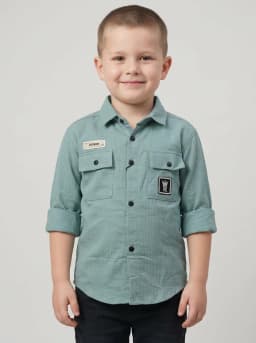 Boys Dusty Sea Green Textured Casual Shirt with Utility Pockets
