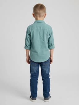 Boys Dusty Sea Green Textured Casual Shirt with Utility Pockets