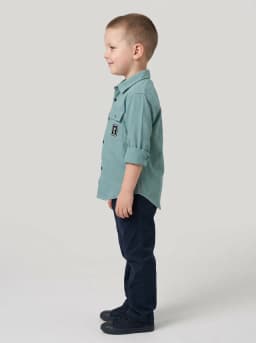 Boys Dusty Sea Green Textured Casual Shirt with Utility Pockets
