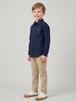 Boys Navy Blue Solid Full Sleeve Casual Shirt