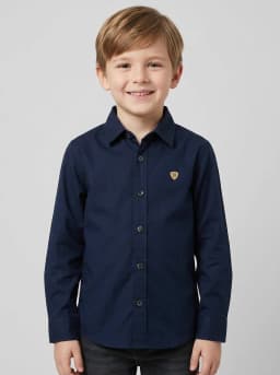 Boys Navy Blue Solid Full Sleeve Casual Shirt