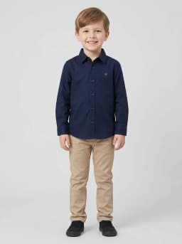 Boys Navy Blue Solid Full Sleeve Casual Shirt
