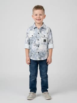 Boys White and Light Blue Abstract Print Textured Casual Shirt