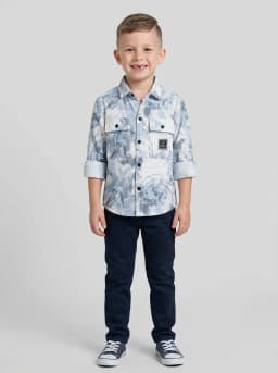 Boys White and Light Blue Abstract Print Textured Casual Shirt