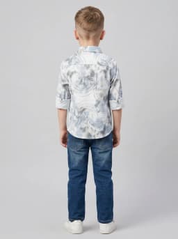 Boys White and Light Blue Abstract Print Textured Casual Shirt