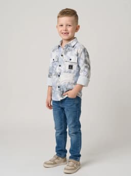 Boys White and Light Blue Abstract Print Textured Casual Shirt