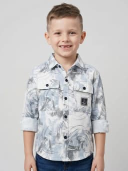 Boys White and Light Blue Abstract Print Textured Casual Shirt