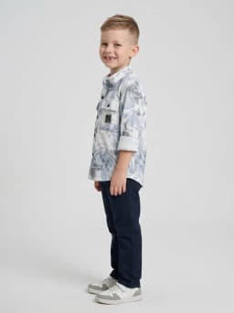 Boys White and Light Blue Abstract Print Textured Casual Shirt
