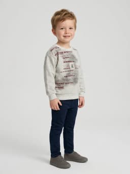 Kids Light Grey Melange Graphic Print Crew Neck Sweatshirt