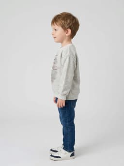 Kids Light Grey Melange Graphic Print Crew Neck Sweatshirt