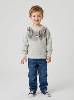 Kids Light Grey Melange Graphic Print Crew Neck Sweatshirt