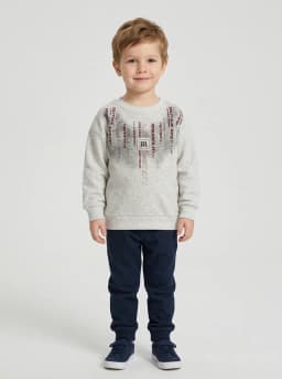 Kids Light Grey Melange Graphic Print Crew Neck Sweatshirt