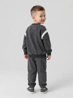 Boys Charcoal Grey Printed Crewneck Sweatshirt with Contrast Stripes
