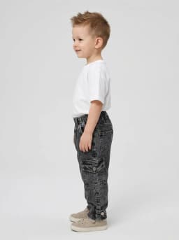 Unisex Kids Washed Black Acid Wash Denim Cargo Jeans