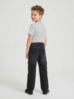 Kids Washed Black Cargo Denim Jeans