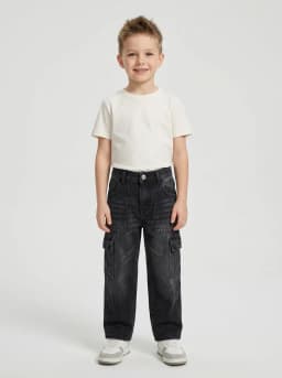 Kids Washed Black Cargo Denim Jeans