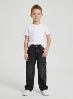 Kids Washed Black Cargo Denim Jeans