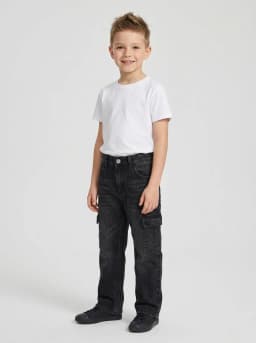 Kids Washed Black Cargo Denim Jeans