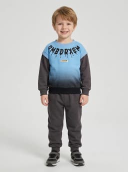 Boys Sky Blue and Charcoal Grey Ombre Graphic Crewneck Sweatshirt