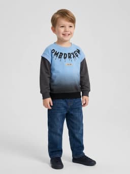 Boys Sky Blue and Charcoal Grey Ombre Graphic Crewneck Sweatshirt