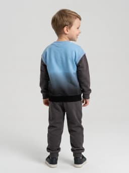 Boys Sky Blue and Charcoal Grey Ombre Graphic Crewneck Sweatshirt