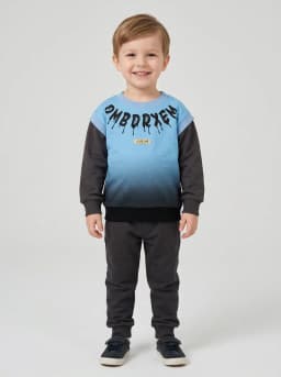 Boys Sky Blue and Charcoal Grey Ombre Graphic Crewneck Sweatshirt