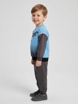 Boys Sky Blue and Charcoal Grey Ombre Graphic Crewneck Sweatshirt