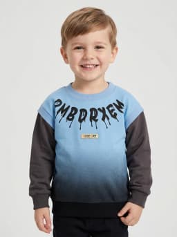 Boys Sky Blue and Charcoal Grey Ombre Graphic Crewneck Sweatshirt