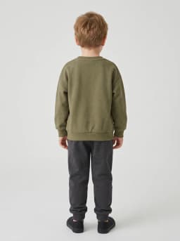 Boys Olive Green Typography Print Crewneck Sweatshirt