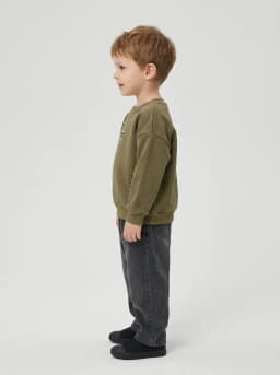 Boys Olive Green Typography Print Crewneck Sweatshirt