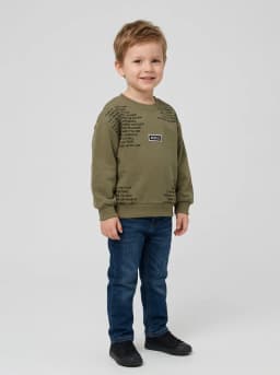 Boys Olive Green Typography Print Crewneck Sweatshirt