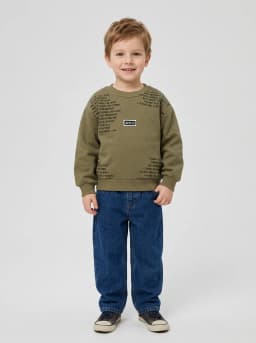 Boys Olive Green Typography Print Crewneck Sweatshirt