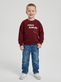 Kids Maroon Cloud Surfing Graphic Print Crew Neck Sweatshirt with Chest Pocket