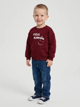 Kids Maroon Cloud Surfing Graphic Print Crew Neck Sweatshirt with Chest Pocket