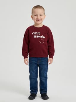 Kids Maroon Cloud Surfing Graphic Print Crew Neck Sweatshirt with Chest Pocket