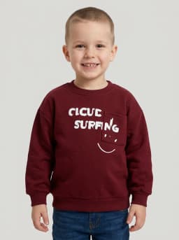 Kids Maroon Cloud Surfing Graphic Print Crew Neck Sweatshirt with Chest Pocket