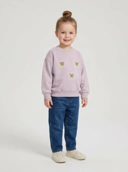 Girls Light Lavender Butterfly Print Crewneck Sweatshirt